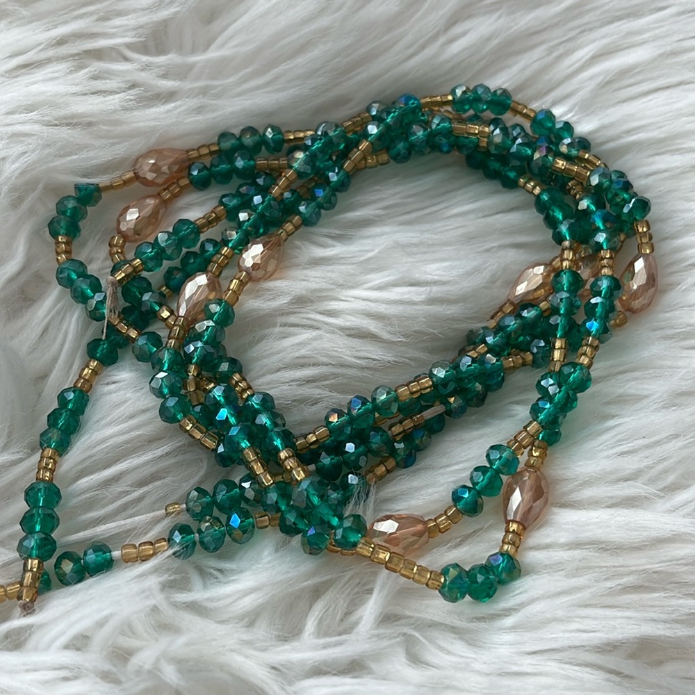 Waist beads TIE ON. Sea Green large crystals